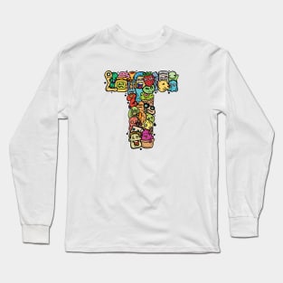 Alphabet Monster Doodle Letter T Monogram Long Sleeve T-Shirt